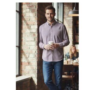 GAP Mens Long Sleeve Button-Down Shirt Gingham Check Red & Blue Size M